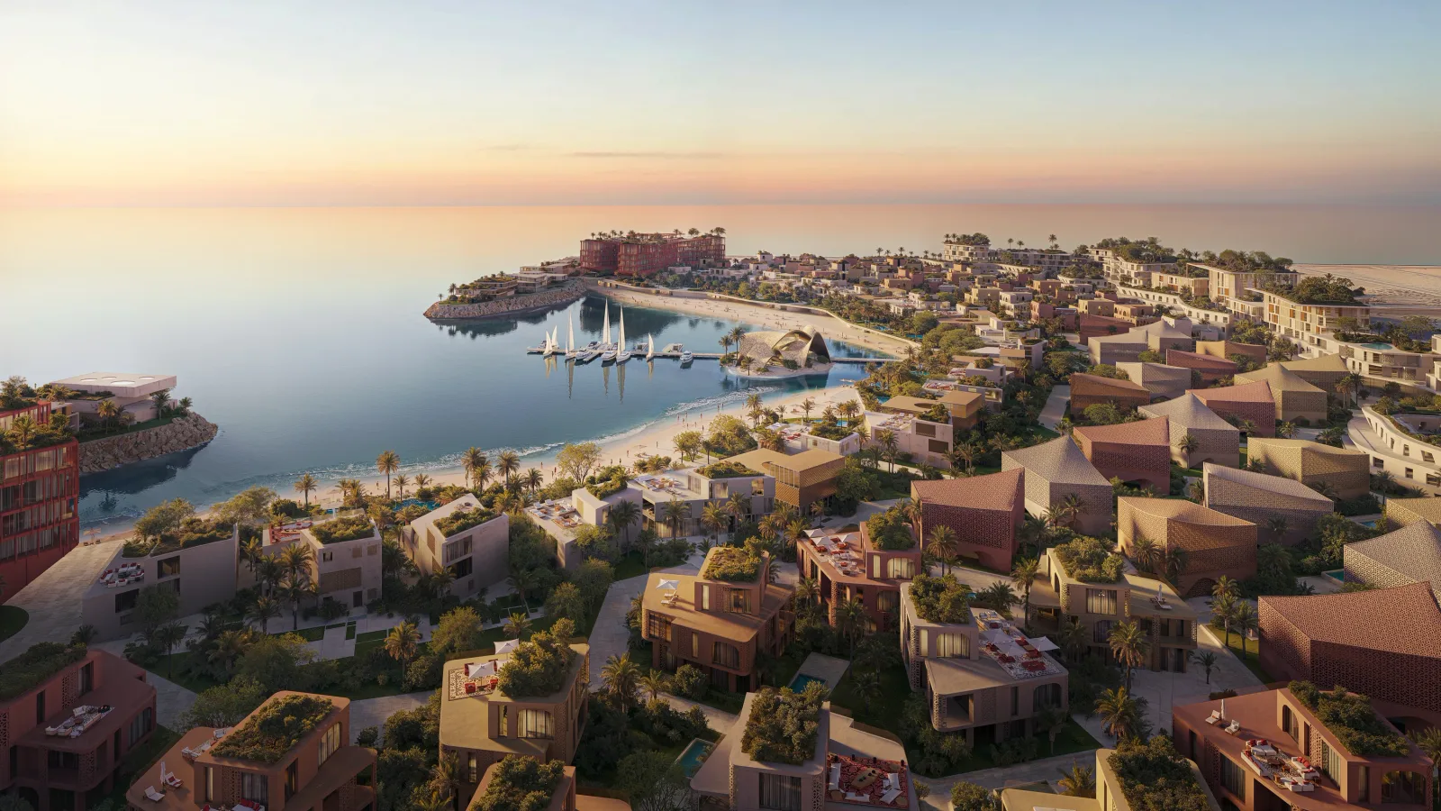 Aerial view of Mira Coral Bay on the waterfront at Al Mairid, Ras Al Khaimah